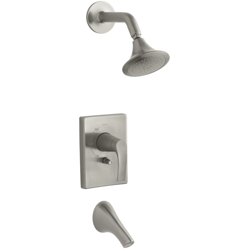 Symbol Rite-Temp Pressure-Balancing Bath and Shower Faucet Trim with Push-Button Diverter, Valve Not Included, Brushed Nickel