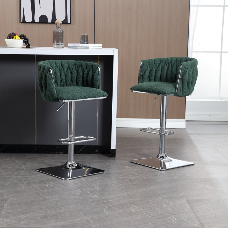 Dalicia Swivel Upholstered 65.02cm Counter Stool with Metal Frame, Emerald