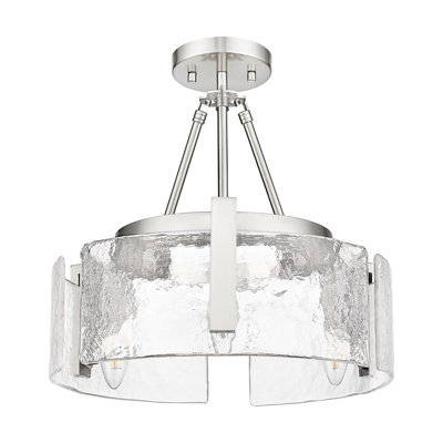 Plafonnier semi-encastré 3 lumières avec abat-jour en verre martelé Hickmon