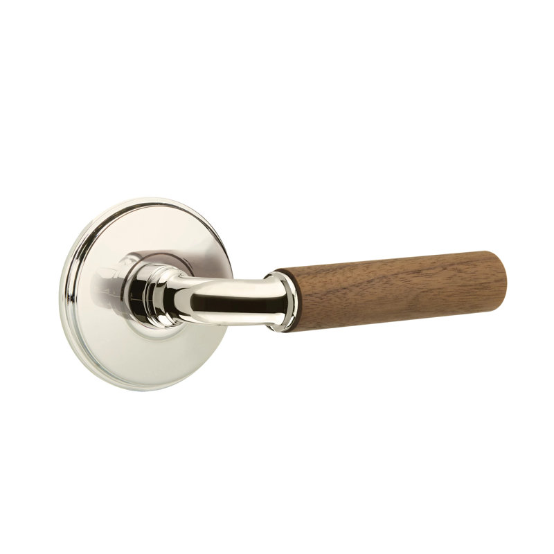Ensemble de leviers de passage Emtek Select avec rosette Watford et tige R-Bar, poignée en noyer foncé, Nickel poli, Oui