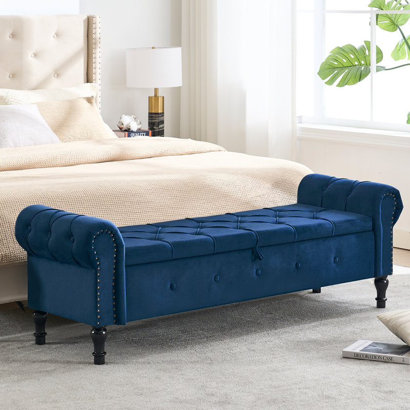 Banc de rangement en velours 66,9 po, Bleu