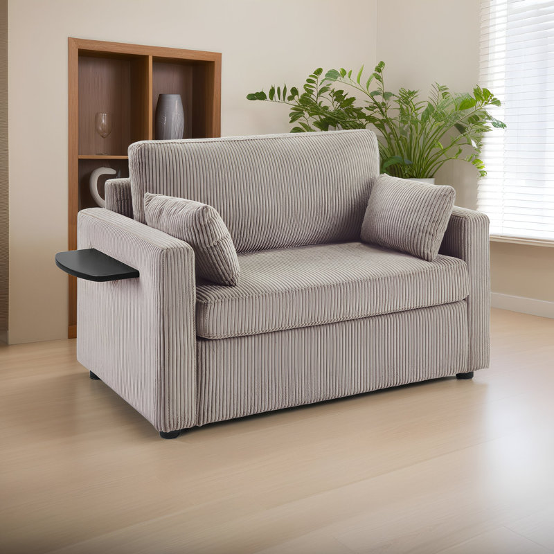Canapé-lit convertible pour lit simple avec table pliable et ports USB, pochette de rangement et coussins lombaires
