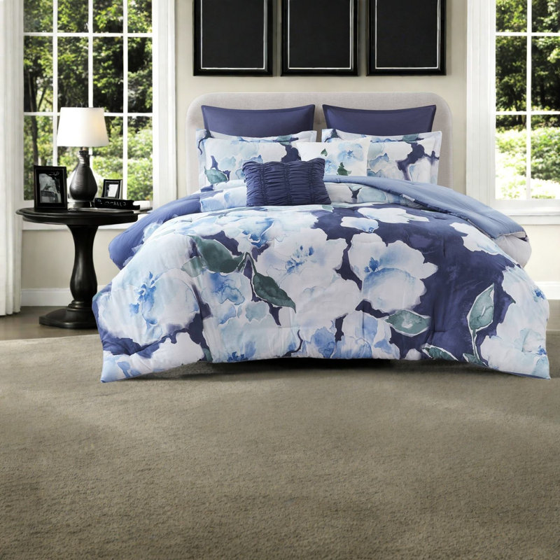 Luxury Cotton Bedding Sets, Blue Multi Cal King, Modern Style For Home