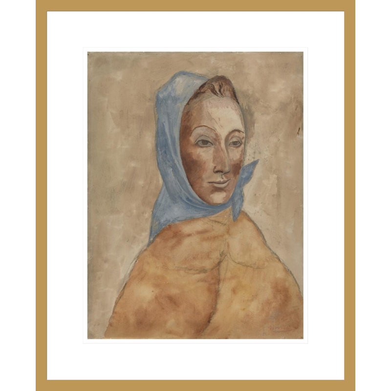 Femme avec foulard (Portrait de Fernande Olivier) par Pablo Picasso, impression giclée encadrée, H 21,71 po x l 17,75 po