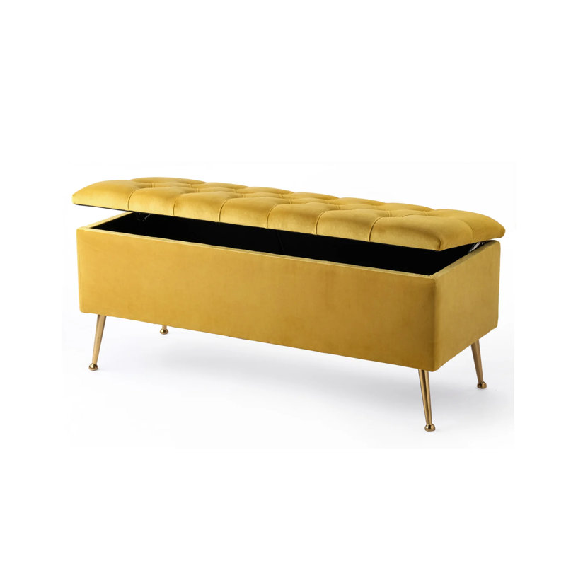 Amara Wide Velvet Tufted Rectangle Storage Ottoman Footstool Upholstered Bench with Legs for Living Room & Bedroom