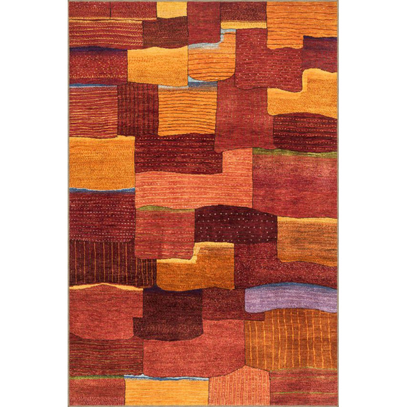 Colorful Rectangle Patterned Woven Base Machine Washable Rug, Square 3'3" Rug Pad Included