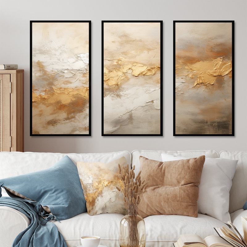 Ensemble d'art mural beige tempêtes II - tempêtes, Cadre flottant noir, H 40 po x l 60 po x P 1 po