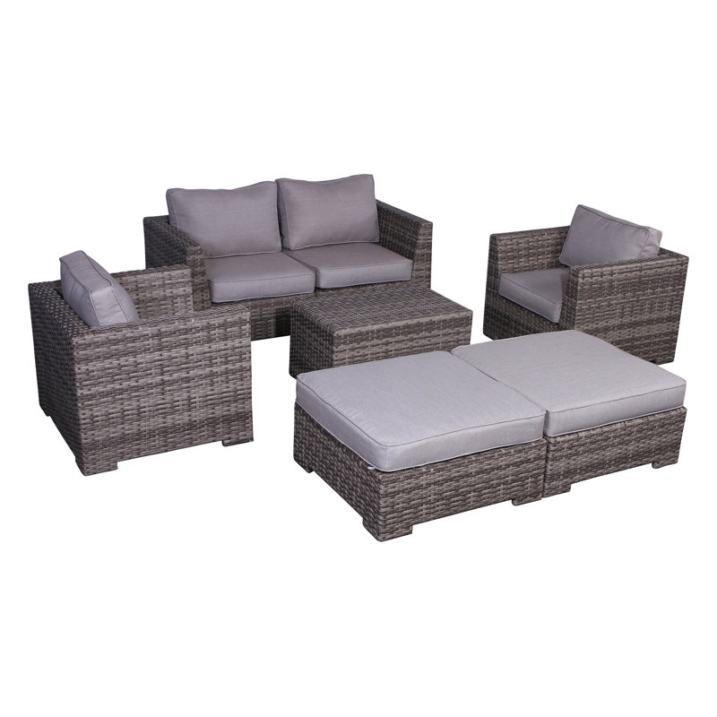Ensemble de conversation pour 6 personnes avec coussins Carbary Wicker
