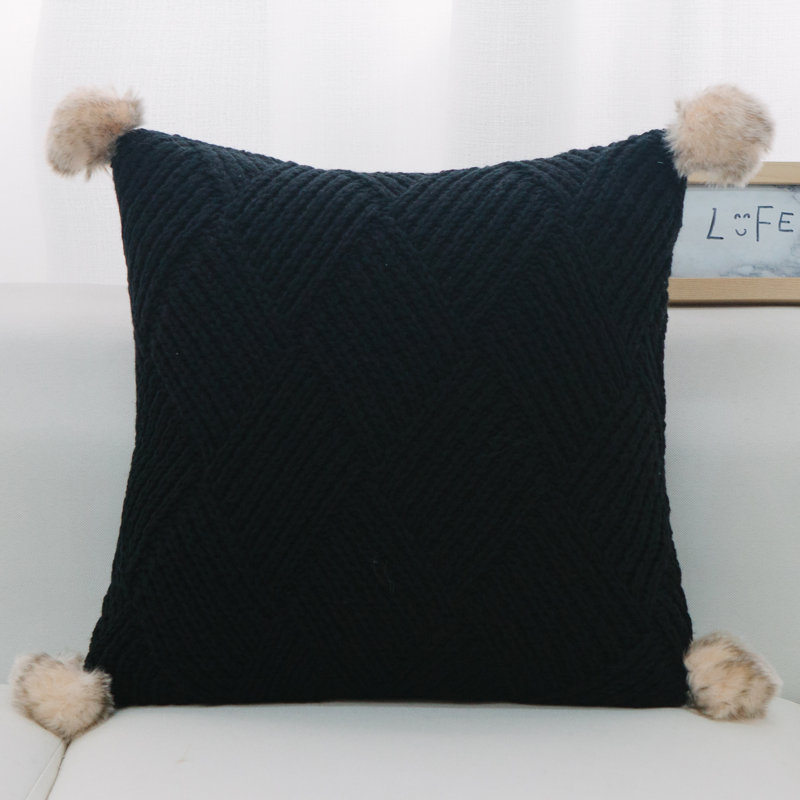 PONG PONGS PILLOW Pom-poms Throw Pillow, Black, Polyester/Polyfill