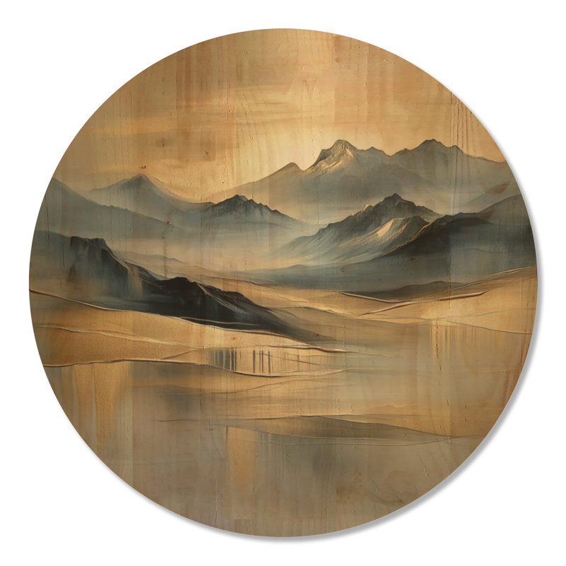 «Mountains in Last Light I» - Art mural rond en bois rustique, Rond 36 po, Rond