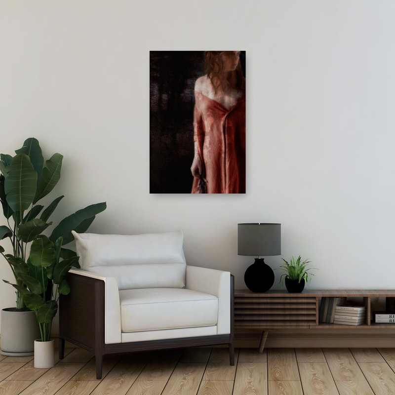 Ethereal Woman In Red Classic Delicate Dramatic Flower Portrait Wall Art Print 1 Piece Wrapped Canvas Wall Art