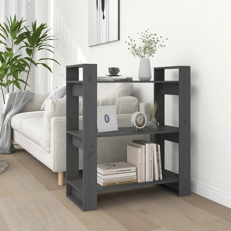 Jaiden-James 91cm H Solid Wood Etagere Bookcase, Grey, 91cm H x 80cm W x 35cm D