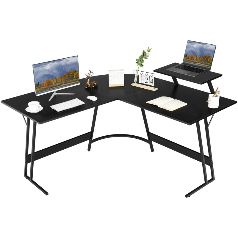 Lacey L-Shaped Metal Base Computer Desk, Black