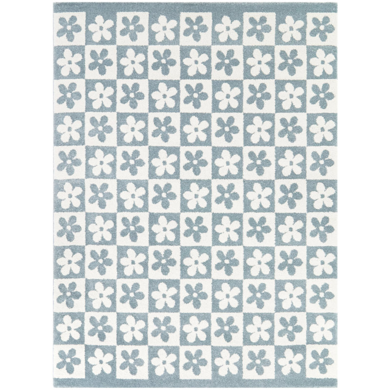Tapis bleu en polypropylène tissé à la machine 7 pi 10 po x 10 pi Bassem
