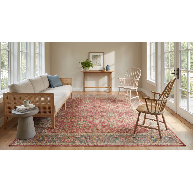 Tapis corail en laine noué à la main à motif géométrique classique traditionnel et moderne Coral, 12 pi x 15 pi