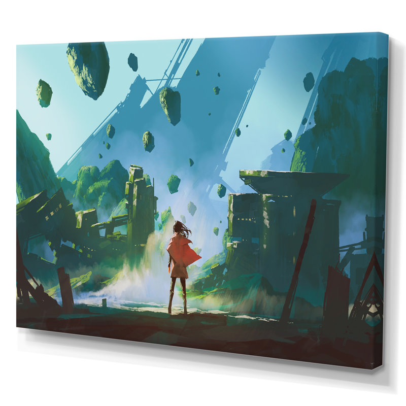 «Video Game Man Red Robe Look Ruins», peinture sur toile, H 16 po x l 32 po x P 1 po, Toile tendue
