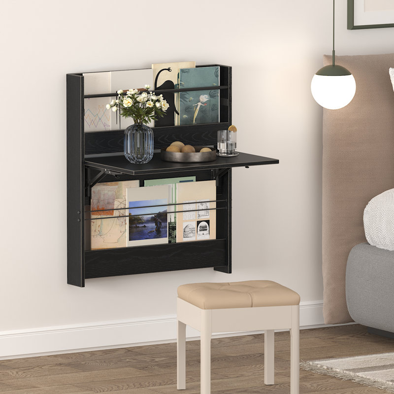 Table de travail murale pliante multifonctionnelle pour bureau à domicile avec compartiment de rangement peu encombrant Convient aux petits espaces