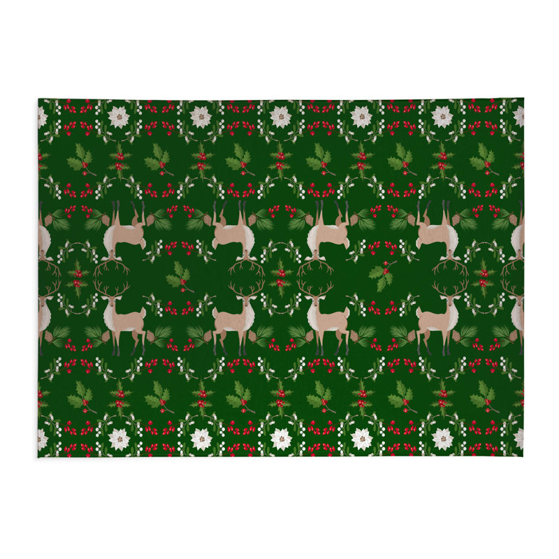 Tapis de cuisine Botanical Deer, Rectangle 7 pi x 5 pi, Vert