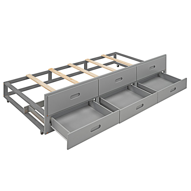 Lit plateforme avec tête de lit avec rangement, Gris