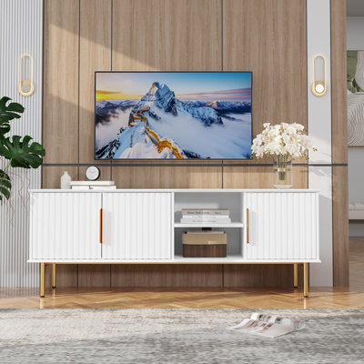 Modern TV cabinet with grooved doors for 75" TV