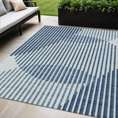 Tapis géométrique lavable intérieur / extérieur 5 pi x 8 pi bleu