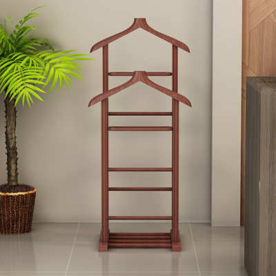 Valet élégant, couleur noyer, 13,2 x 47,2 x 18,1 pouces | 100% bois de hêtre massif, assemblé | Cintre polyvalent parfait pour organiser vêtements et accessoires | Conception traditionnelle pour un style intemporel
