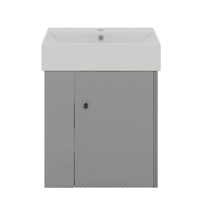 21.6" Floating Bathroom Vanity With Sink, Left Side Open Storage