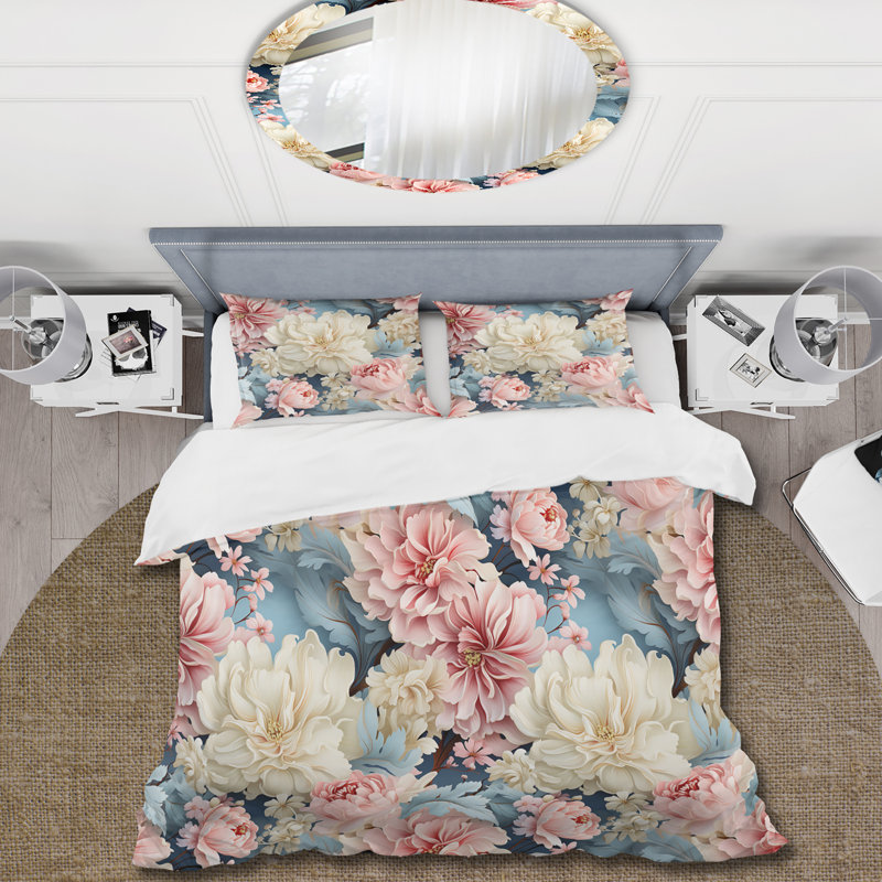 Blue And Beige Victorian Charm Pattern - Ensemble de housse de couette à motif floral