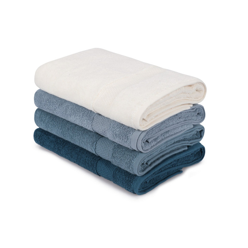 Midweight Bath Towel, Petrol Blue/White/Light Blue