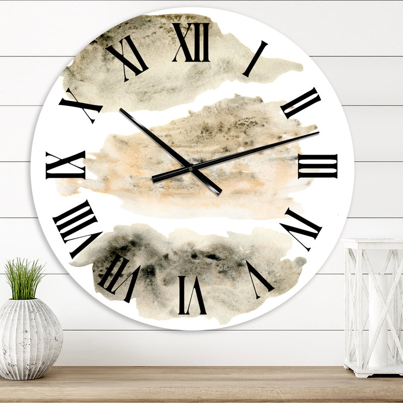 Gris et nuages dorés beiges I - Horloge murale moderne, Surdimensionné