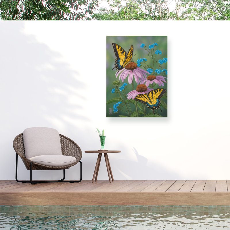 Jeff Hoff, tigre d'été sur toile d'extérieur «Forget Me Nots», H 35 po x l 47 po