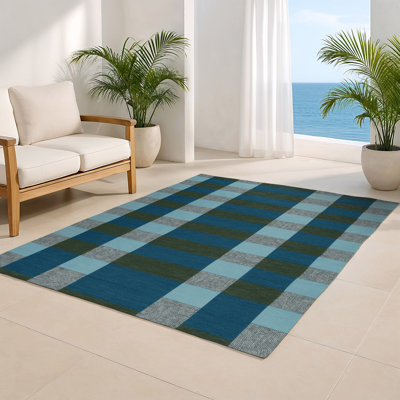 Checkered Blue Indoor and Outdoor Area Rug