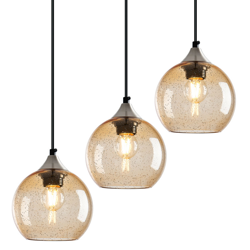 Charolyn 3 - Light Single Pendant Light Globe Pendant Light Fixtures Glass Pendant Lights Kitchen Island Lighting, Coffee