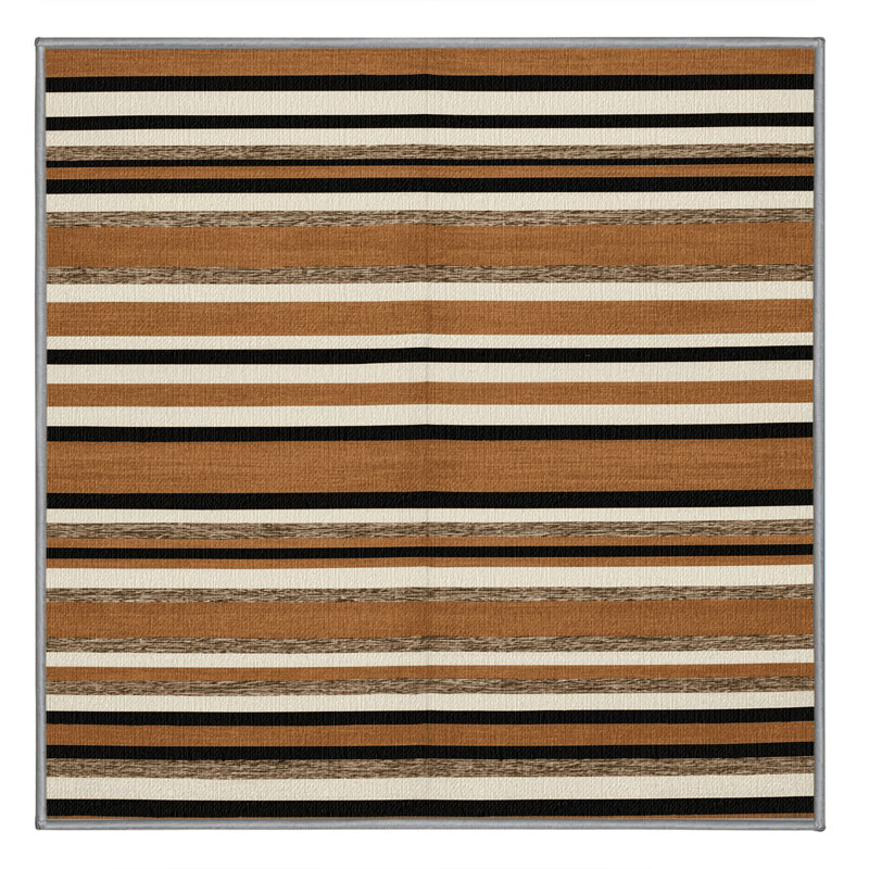 Washable Adobe White Striped Area Rug, Square 3'