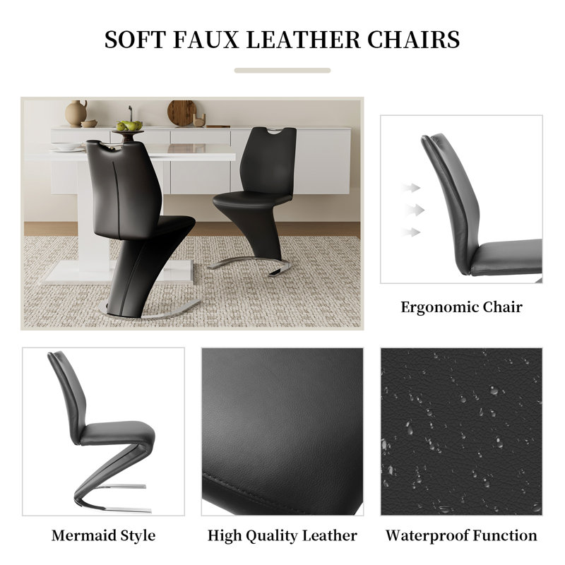 Upholstered Kitchen Dining Chair, Cantilever Side Chairs (Black), Black