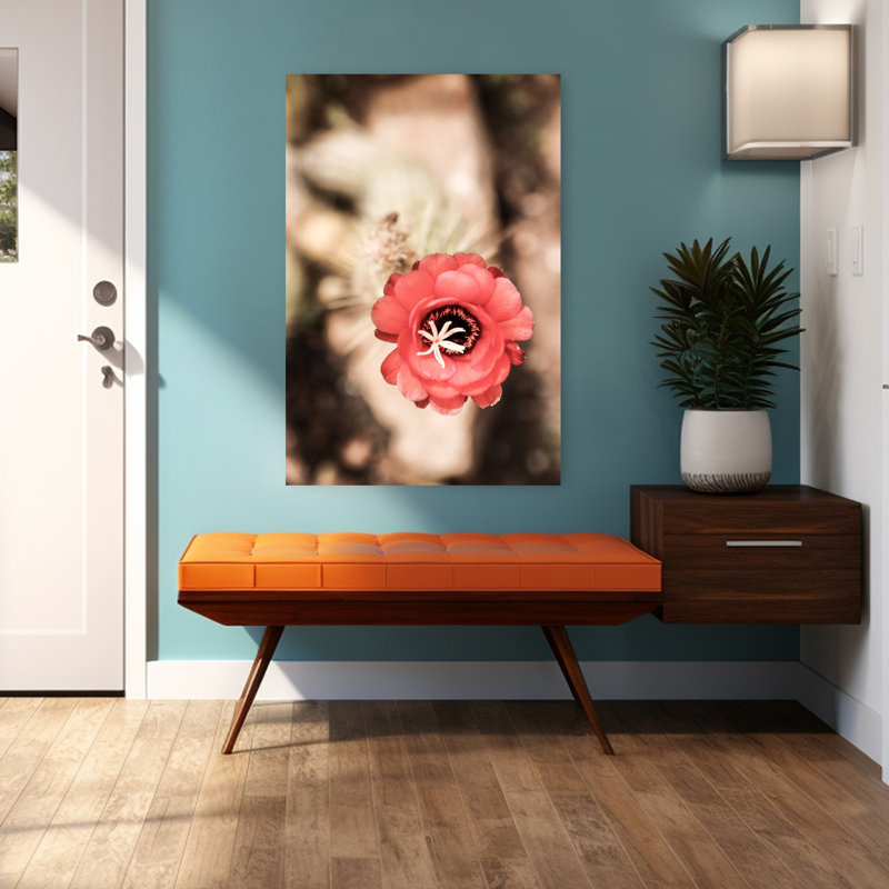 Art contemporain, art abstrait de fleurs de cactus rétro, H 48 po x l 32 po