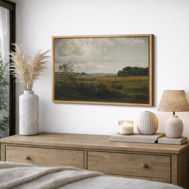 Rustic Countryside "Moody Rural Countryside Landscape Artwork, Pastoral Farmhouse Neutral Wall Pictures, Framed Canvas Giclee Print Wall Art"