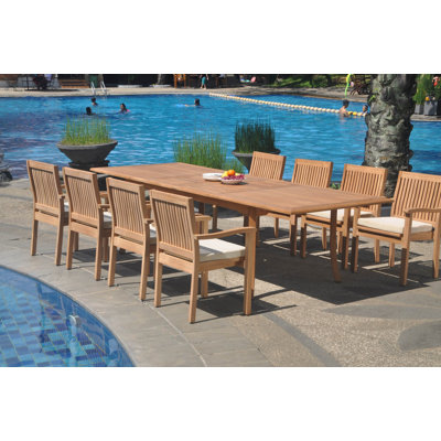 Minnesota 10 - Person Teak Wood Patio Dining Set with Rectangular Table