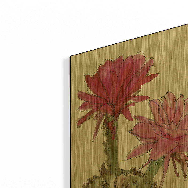 'Cactus Flower 2' By Stellar Design Studio Gold Metal Wall Art, 12" x 16", 16"x24"