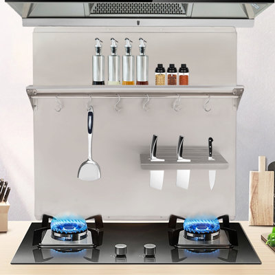 Range Hood Backsplash Wall Mount Range Hood Wall Shield Stainless Steel Splash Plate with Storage Shelf for Kitchen Cooking Area Wall