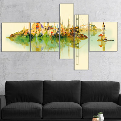 « istanbul panoramique view », reproduction de peinture à l’aquarelle à multiples images sur toile