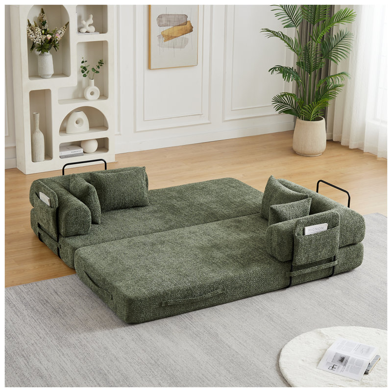 Canapé-lit convertible sur pied en chenille avec coussins - Canapé-lit double pliable pour le salon