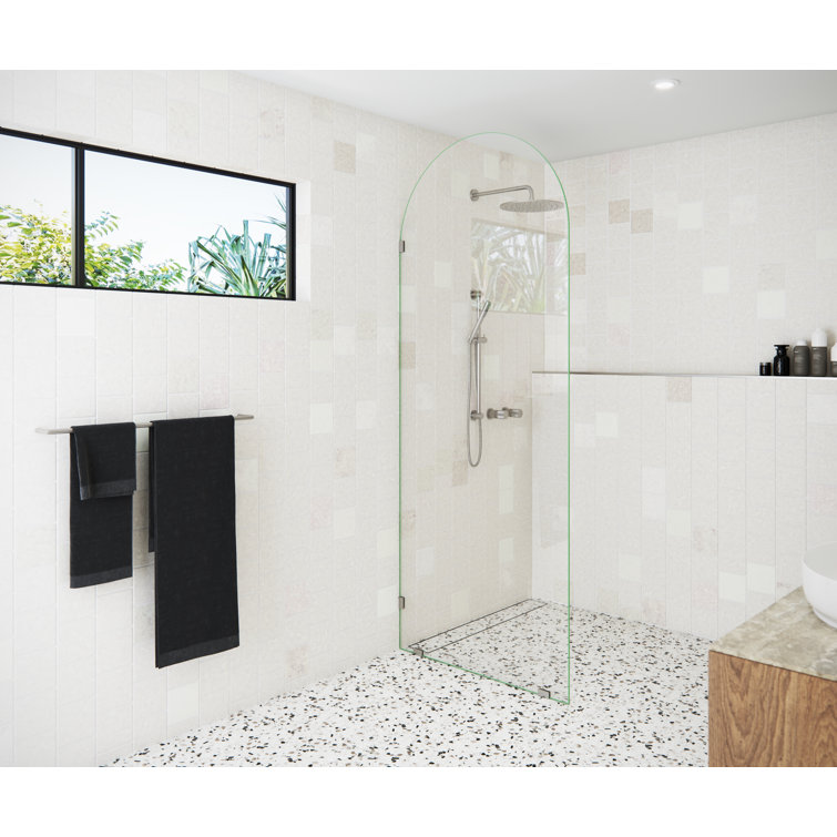 Venus 34 in. x 86.75 in. Fully Frameless Arched Single Fixed Shower Panel
