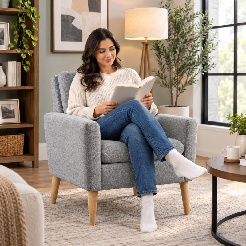 Cristyle 29" Wide Linen Upholstered Arm Accent Chair, Gray Linen