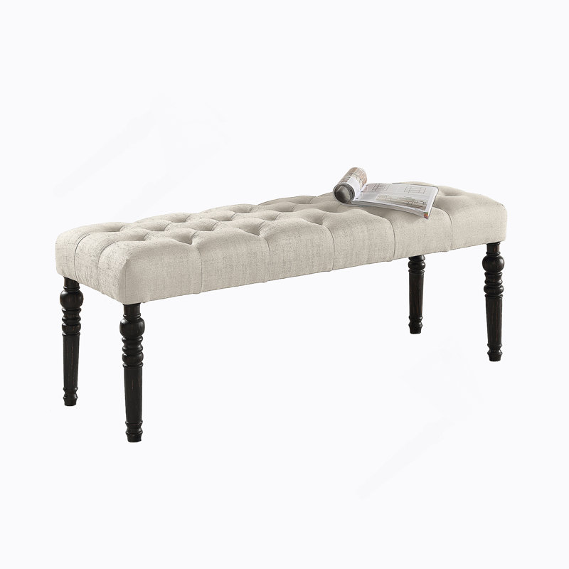 Tufted Turned Leg  Dining Bench, Tan, Tan