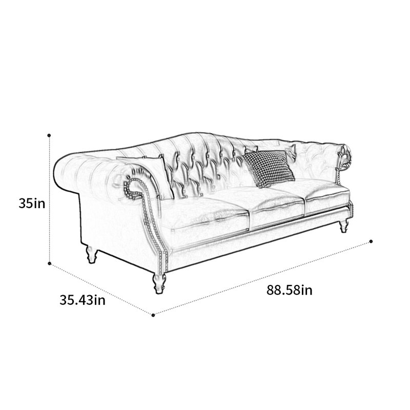 Canapé rétro American, H 35 po x l 88,58 po x P 35,43 po, 3
