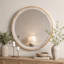 Miroir rond en bois massif de 30 pouces avec cadre boho, décoration murale polyvalente