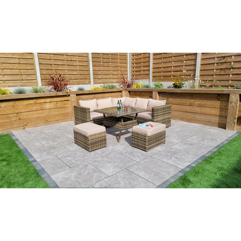 Adalie 6 - Person Wicker Patio Dining Set with Square Table , Cushions Included, Brown/Nature