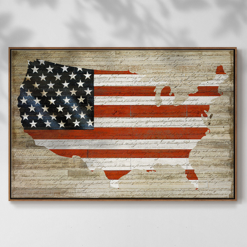 " American Flag ", Walnut Framed, 25" H x 37" W x 2" D