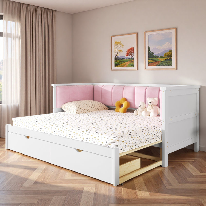 Modern Daybed With 2 Storage Drawers And Upholstered Backrest